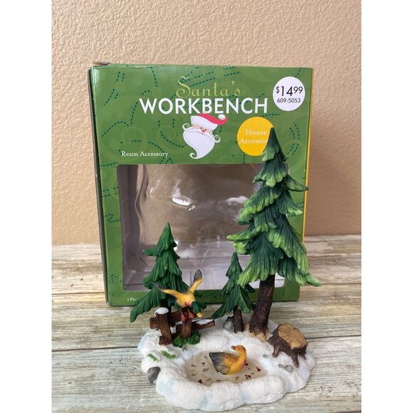 Santa’s Workbench Duck Pond Trees Resin Village Accessory 2002 w/ Box Pre-Owned - Picture 3 of 12